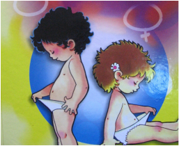 La imagen de una niña mirando sus genitales no es de un libro de texto para  niños de cuatro años
